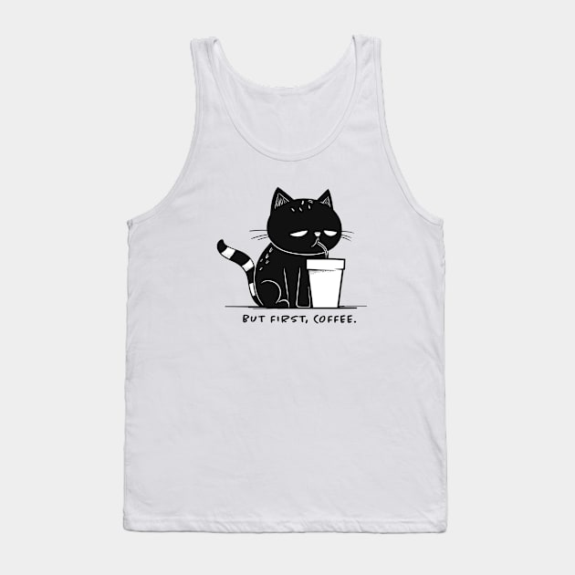 But first coffee Cat drinking coffee Tank Top by Pictandra